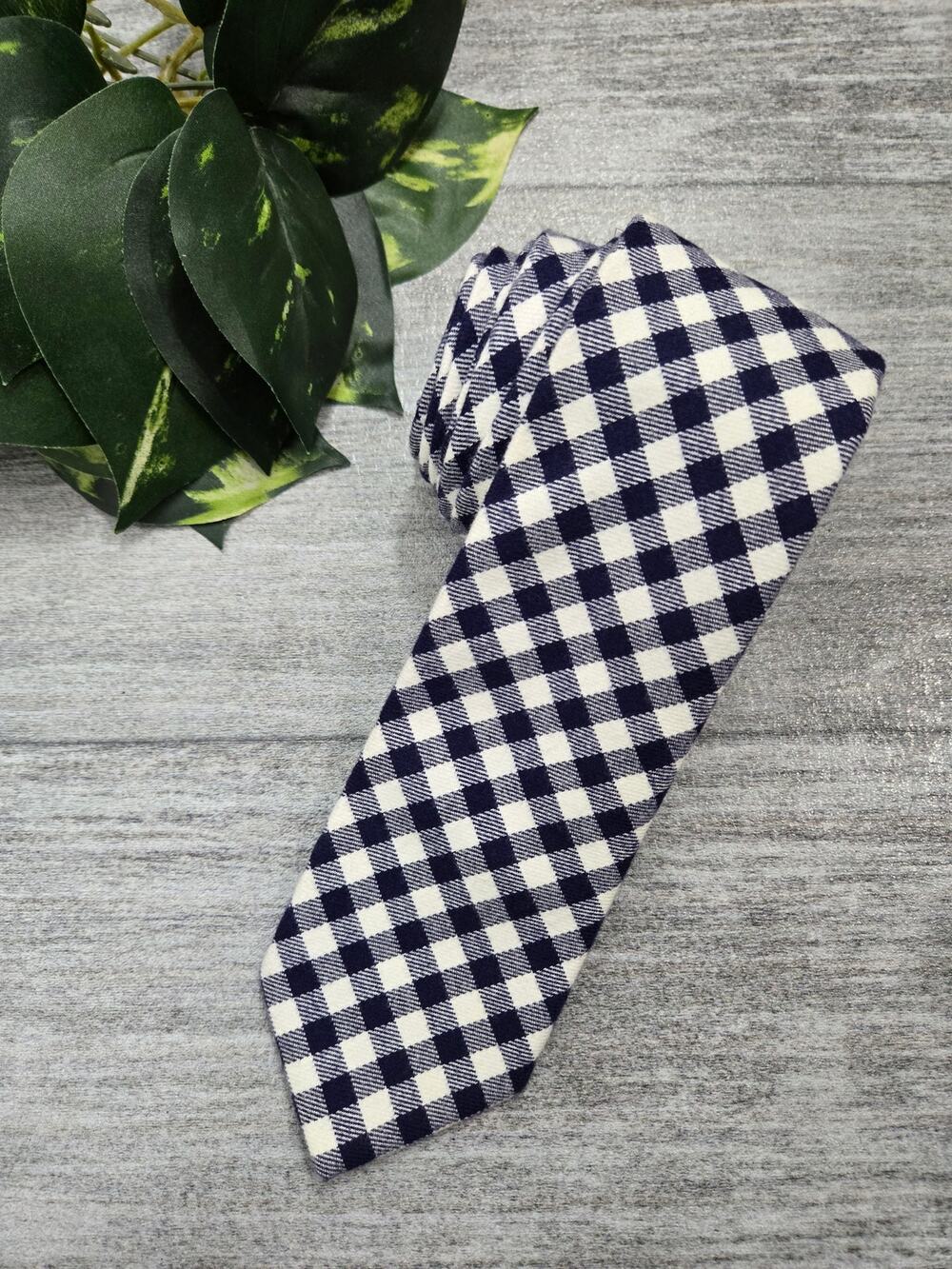Nautica Navy & White Plaid Cotton Men's Necktie